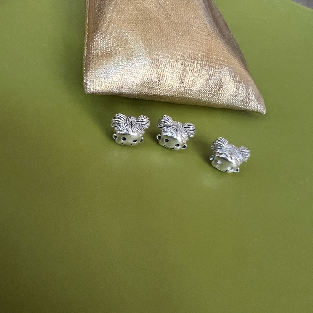 Set of 3 Sterling Silver .925 Girl Charms. Do not open, slide thru beads.